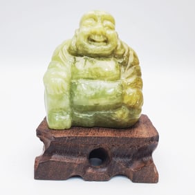 Chinese Carved Green Jade Buddha Statue