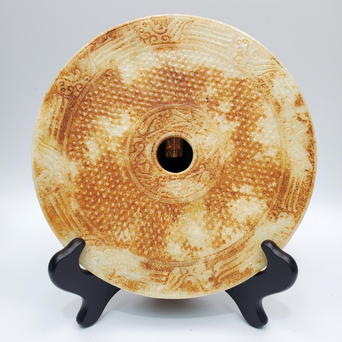 Antique Chinese Hardstone Bi Disk on Stand (1 of 3)