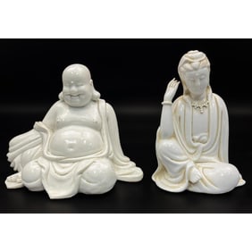2 Chinese White Glazed Porcelain Figures