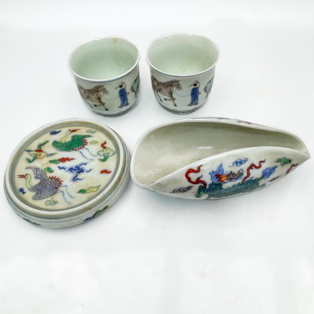 Pair of Chinese Signed Enameled Porcelain Cups (1 of 3)
