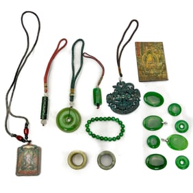 Lot of Chinese Jade, Hardstone & Metal Items