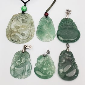 Lot of 6 Chinese Carved Jade Pendants