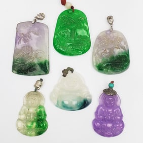Lot of 6 Chinese Jade & Hardstone Pendants