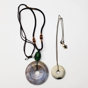 2 Chinese Vintage Donut Probably Jade Necklaces