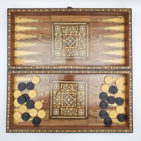 Old Persian Inlaid Parquetry Wood Backgammon Set