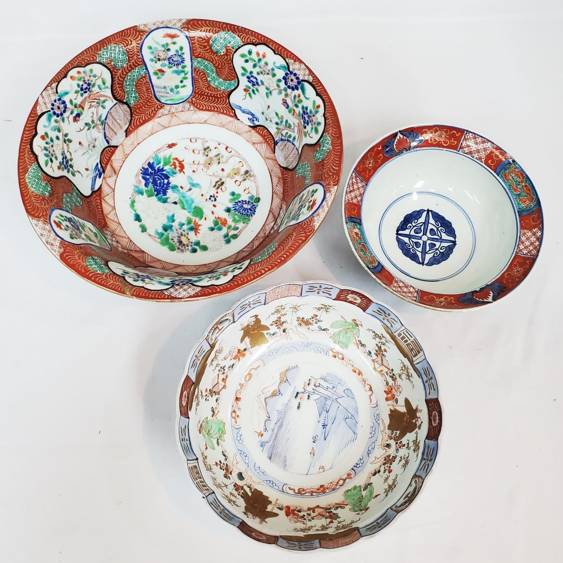 Lot of 3 Chinese Porcelain Large Bowls: Lot of 3 Chinese Porcelain Large Bowls. 1 is Signed. Condition: Generally Very Good. Dimensions: Largest-Dia-13.75" x H-5". Provenance: From a Long Island, NY Home. Please note the absence of a Condit
