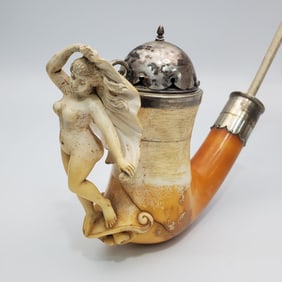 Antique Probably Meerschaum Pipe w/ Carving