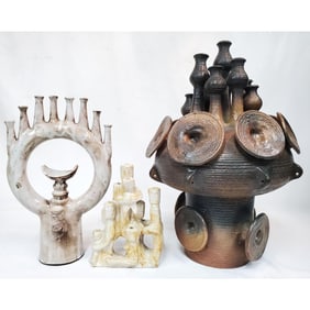 Judaica Lot of 3 MCM Terracotta Menorahs