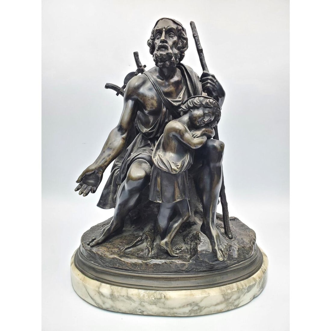 After Edme-Nicolas Faillot, French (1810-1849): After Edme-Nicolas Faillot, French (1810-1849) Bronze Sculpture "Homer With a Resting Boy" on Original Marble Base. Condition: Generally Very GoodDimensions: H-14" x L-11.5" x W-6". Provenance: From a