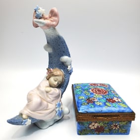 Antique French Enamel Porcelain Box & 1 Other