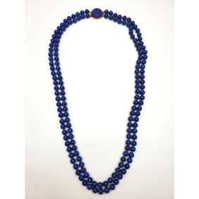 Fine 14K Gold Mounted Long Lapis Lazuli Necklace