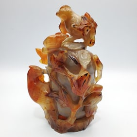 Chinese Large Carved Agate Covered Bottle