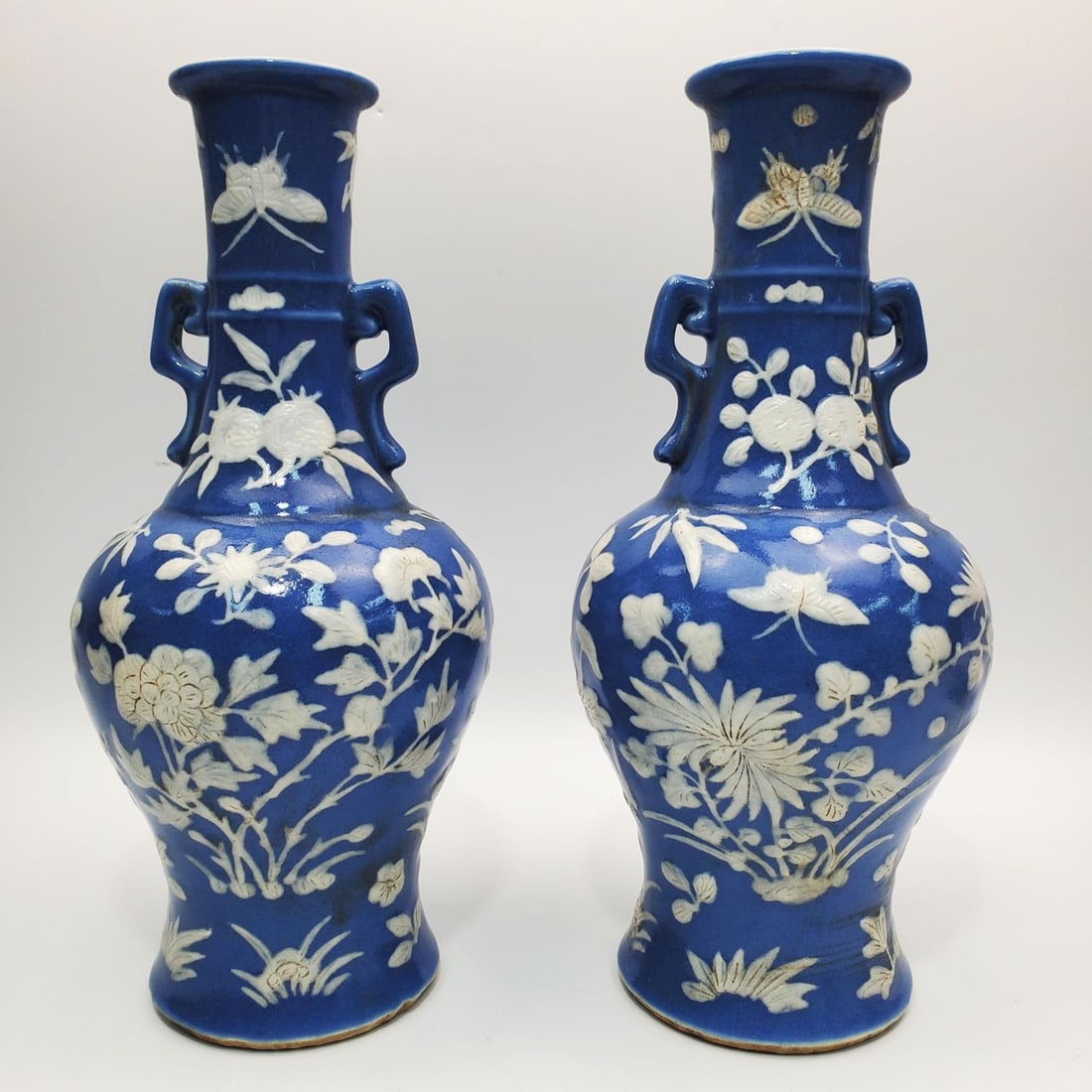 Pair of Chinese Pate Sur Pate Blue & White Vases (1 of 5)