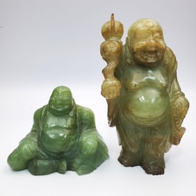 Lot of 2 Chinese Carved Jade Figures of Buddha