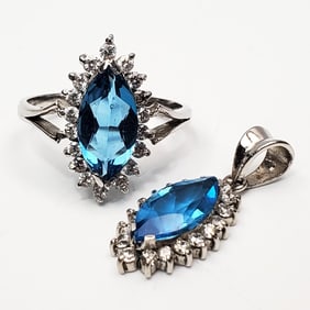 Lot of 2 10K White Gold & Topaz Jewelry Items