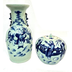 2 Antique Chinese Blue & White Porcelain Items