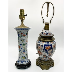 Lot of 2 Antique Chinese Floral Porcelain Lamps