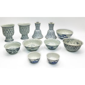 11 Antique Chinese Blue & White Porcelain Items