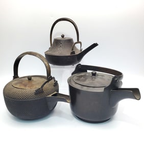 3 Antique Japanese Cast Iron Kettles Circa 1850s