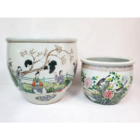Lot of 2 Antique Chinese Porcelain Fish Bowls