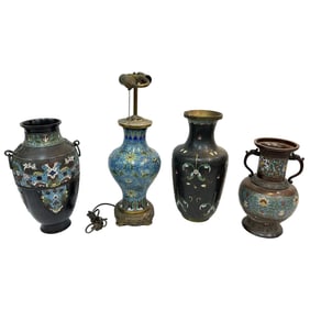 Lot of 4 Antique Chinese Cloisonne Vases
