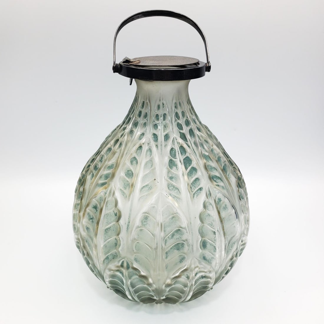 Antique Rene Lalique France Art Glass Vase: Antique Rene Lalique France Art Glass Vase "Malesherbes" w/ Blue Stains. Fully Signed. Condition: Unfortunately, There Has Been a Large Chip on the Top Lip of the Vase & a Tiffany & Co. Makers Sterlin