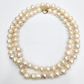 Large Natural Pearl Graduated Beaded Necklace