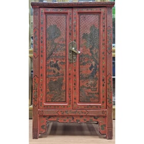 Antique Chinese Red Lacquer Wooden Cabinet
