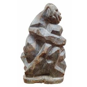 Unusual MCM Heavy Signed Carved Granite Figure