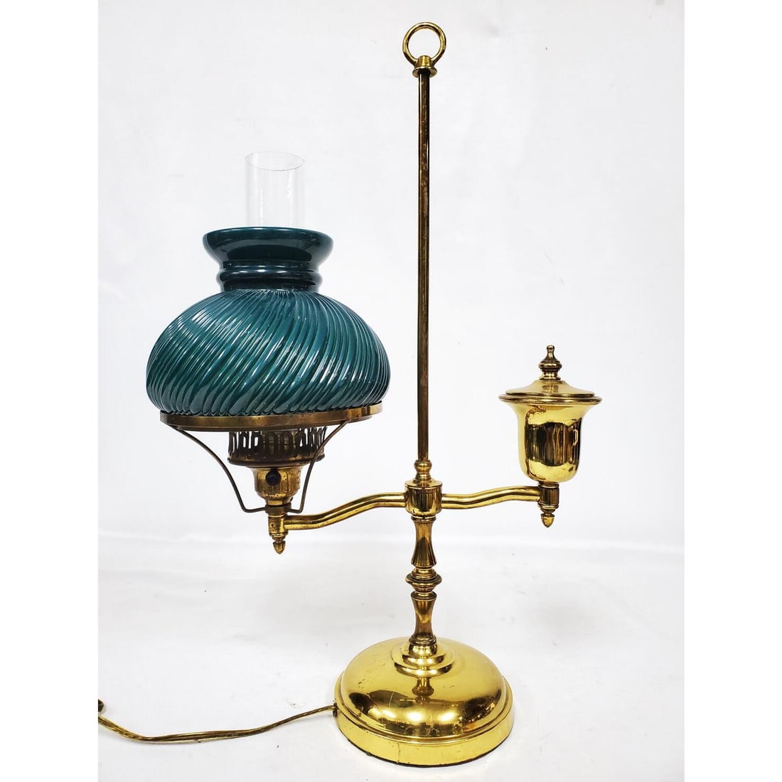 Vintage Brass Student Lamp w/ a Ribbed Green Shade (1 of 4)