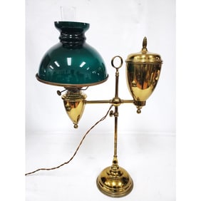 Vintage Brass Student Lamp w/ a Green Glass Shade