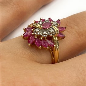 14k Gold, Ruby, & Diamond Cluster Ring