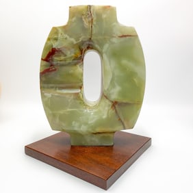 Vintage MCM Signed Carved Green Onyx Figure