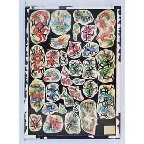 Vintage 1970s Double-Sided Tattoo Flash Art Sheets