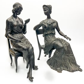 Lot of 2 Old Bronze Figures of Seated Woman