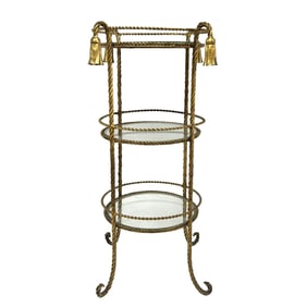 Vintage 3-Tier Tassel Metal, Glass & Mirror Table