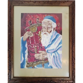 Judaica Old Embroidery Depicting Moses