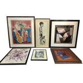 Lot of 6 Works of Art Including a Signed Painting