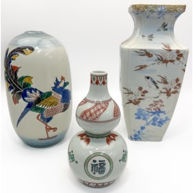 3 Antique Japanese Enameled Satsuma & Kutani Vases