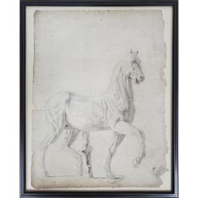 Antique Black Pencil Drawing of a Horse on Paper