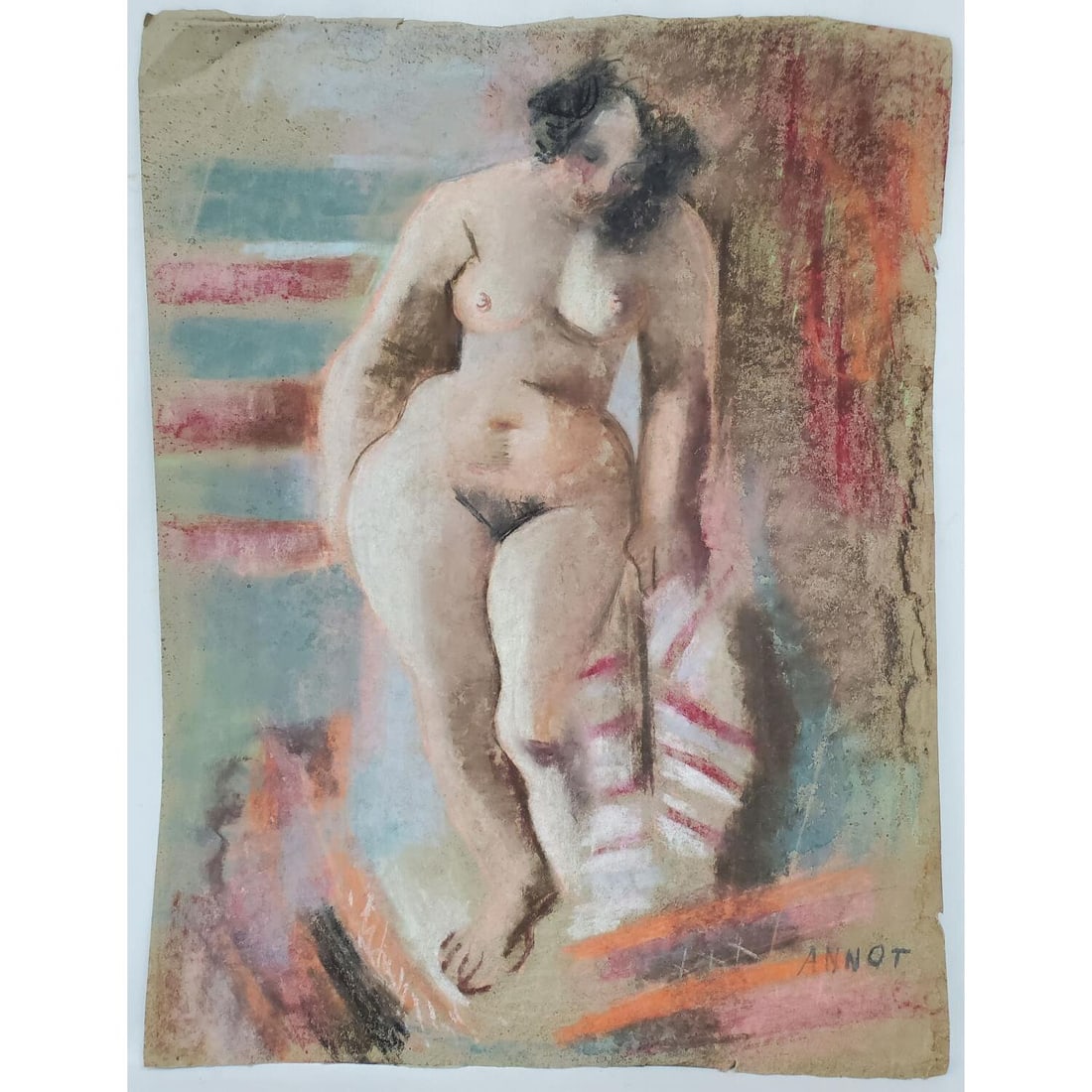 Annot Jacobi, American (1884-1981) Painting: Annot Jacobi, American (1884-1981) Painting Pastel on Paper "Nude". Signed Lower Right. Unframed. Condition: Generally Good Some Tears to The Extremities. Dimensions: 26" x 19.5". Provenance: From a L