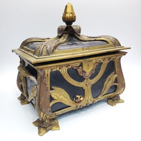 Antique Art Nouveau Bronze & Leather Box