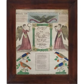 Antique German Hand Colored Baptism Certificate