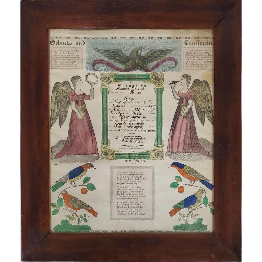 Antique German Hand Colored Baptism Certificate (1 of 5)