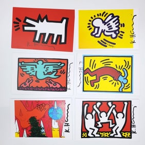After Keith Haring Lot of 6 Signed Pop Shop Cards