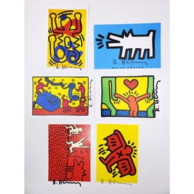 After Keith Haring Lot of 6 Signed Pop Shop Cards