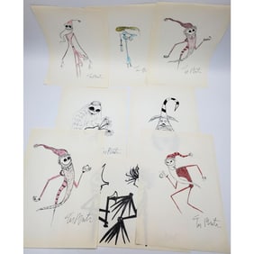 After Tim Burton, Lot of 8 Signed Drawings