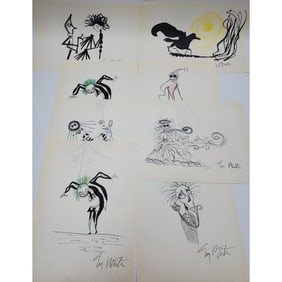 After Tim Burton, Lot of 8 Signed Drawings