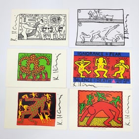 After Keith Haring Lot of 6 Signed Postcards