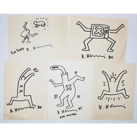 After Keith Haring Lot of 6 Signed Drawings